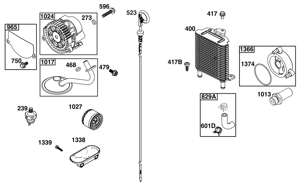 Lubrication Group Diagram and Parts List for 613477-0272-J1 400000 - 699999 Briggs and Stratton Engine